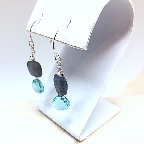 Labradorite & Aquamarine Small Dangle Earring - Picture 2 of 6